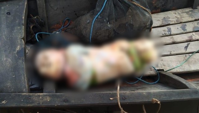 Mayat bayi malang yang ditemukan di sungai Tulang Bawang, masih dalam keadaan dibedong, Minggu (26/7) | Foto : Istimewa