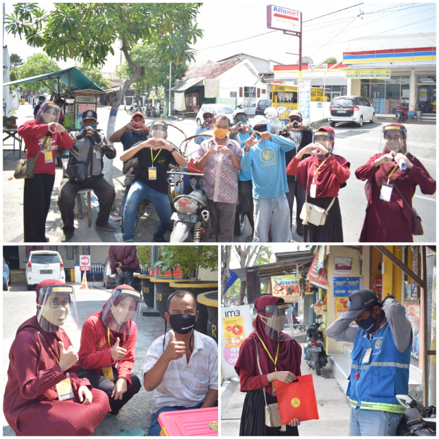 Aksi mahasiswa UMM saat membagikan paket "Cegah COVID-19" pada pekerja transportasi dan jalanan di kabupaten Sampang