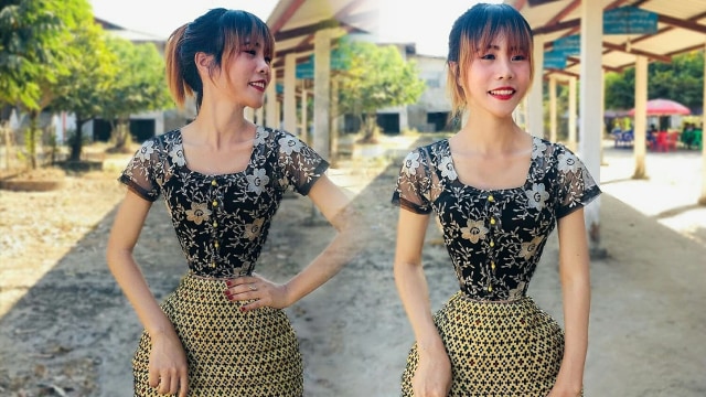 Perempuan Myanmar dengan pinggang terkecil. Foto: Instagram/@sumohnaing