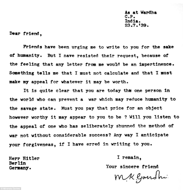 'Dear Friend', Surat Mahatma Gandhi ke Hitler untuk Cegah Perang Dunia ke-2 (7732)