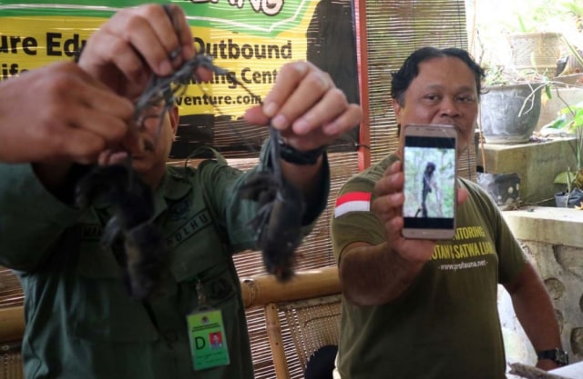Tim Pro Fauna menunukkan tangan dan foto Lutung Jawa yang ditemukan di Gunung Butak, Kota Batu. Dok: Jatimnow