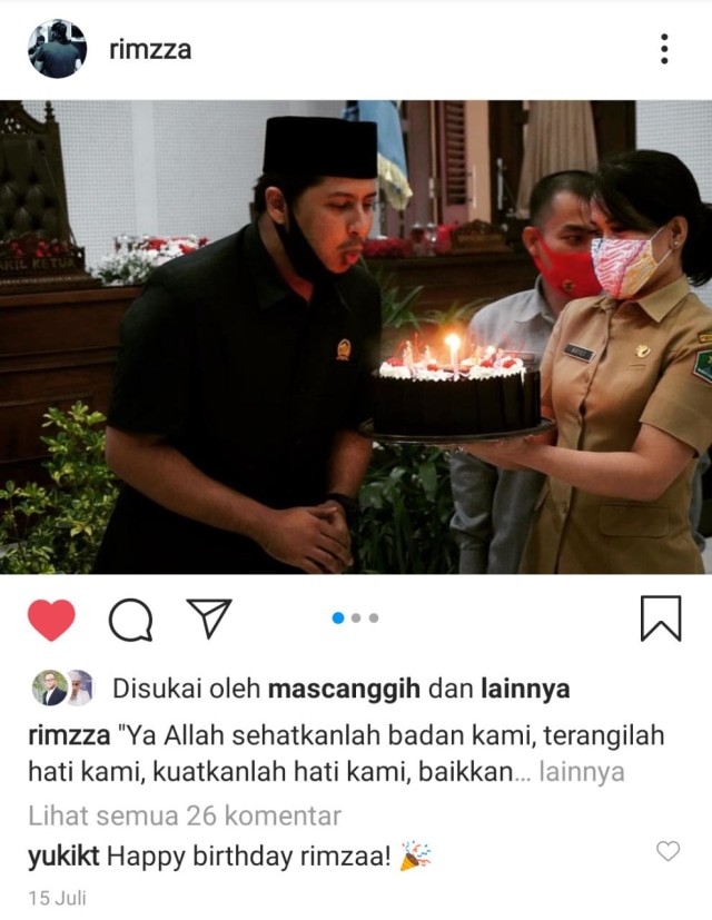 Akun instagram Rimzah Wakil Ketua DPRD Kota Malang.