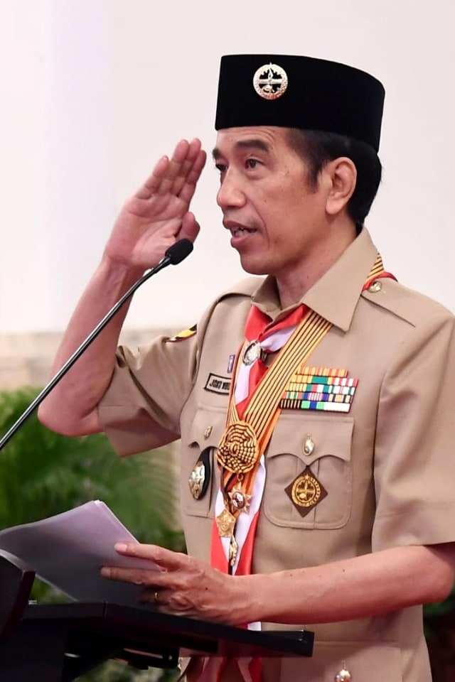 Presiden Joko Widodo saat berpidato di Peringatan Hari Pramuka ke-59 secara virtual, di Istana Kepresidenan, Jakarta, Rabu (12/8). Foto: Biro Pers Sekretariat Presiden