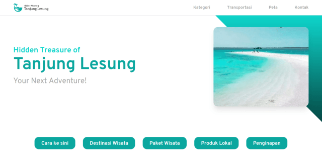 Tampilan website desa wisata di kawasan Hidden Treasure of Tanjung Lesung, Panimbang, Banten