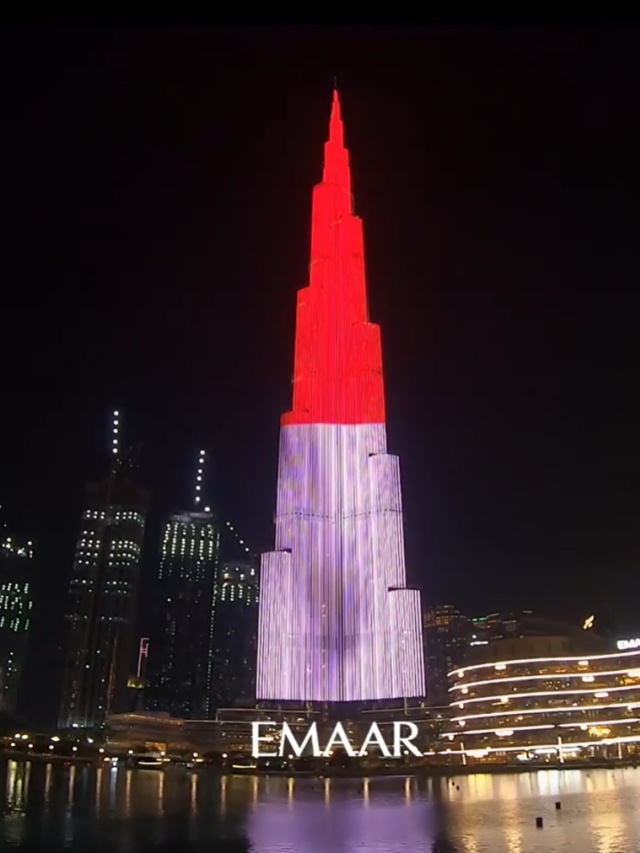 Bendera Merah Putih di Burj Khalifa di Dubai, UEA. Foto: KBRI Abu Dhabi
