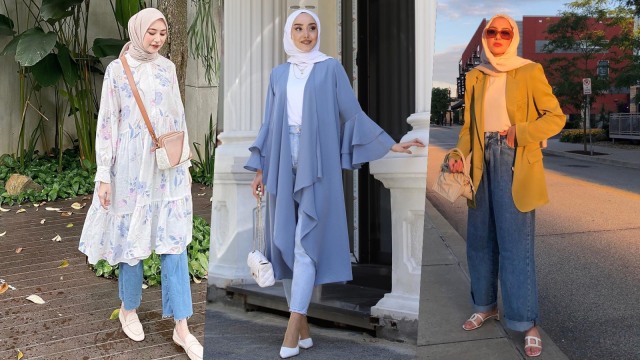 Tips padu padan jeans untuk hijabers. Foto: Instagram/@bahjatina, @modalilium, dan @summeralbarcha