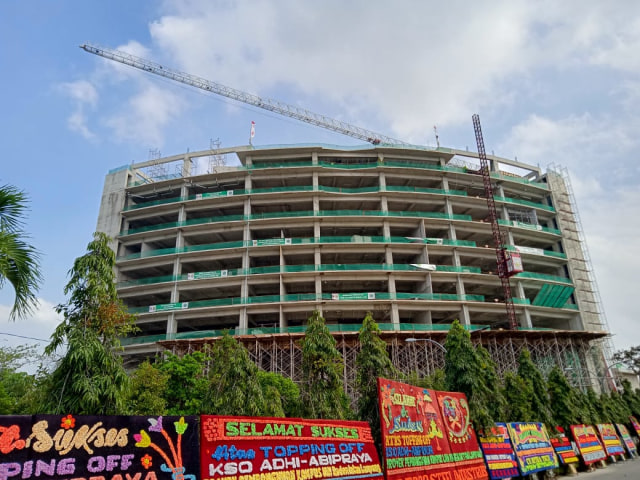 Gedung Akademik Dan Pusat Penelitian UIN Raden Intan Lampung yang dibiayai dana SBSN ditargetkan rampung akhir 2020, Rabu (26/8) | Foto : Sidik Aryono/Lampung Geh