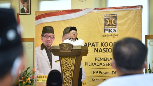 Presiden PKS Sohibul Iman dalam rapat koordinasi nasional pemenangan Pilkada 2020 serentak, Sabtu (29/8).  Foto: PKS