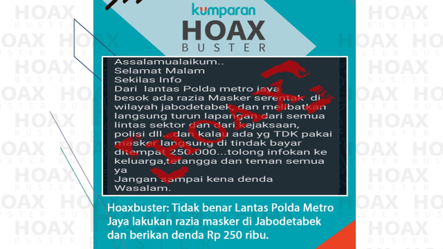Ragam Hoaks Corona: Razia Masker DKI Denda Rp 250 Ribu - IGD RS Fatmawati Tutup (26531)