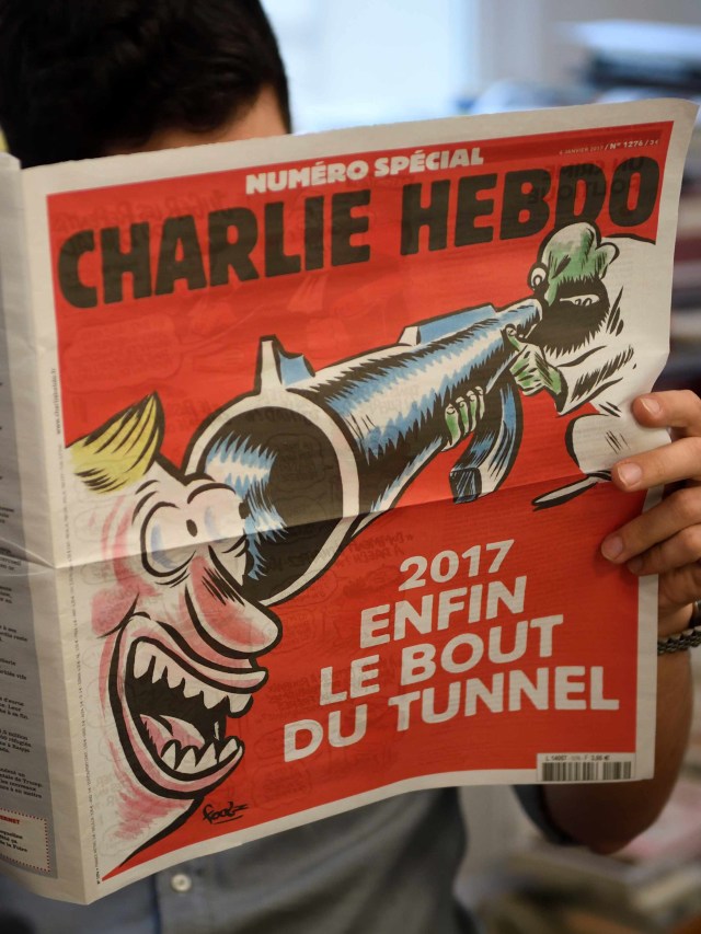 Ilustrasi tabloid asal Prancis, Charlie Hebdo. Foto: Eric Feferberg/AFP