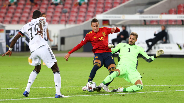 Pertandingan UEFA Nations League, Jerman vs Spanyol. Foto: REUTERS/KAI PFAFFENBACH