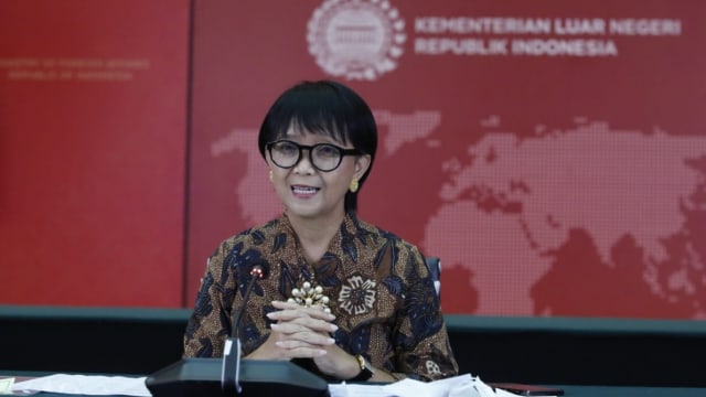 Konferensi pers virtual Menteri Luar Negeri RI Retno Marsudi, Jumat (4/9). Foto: Kemlu RI