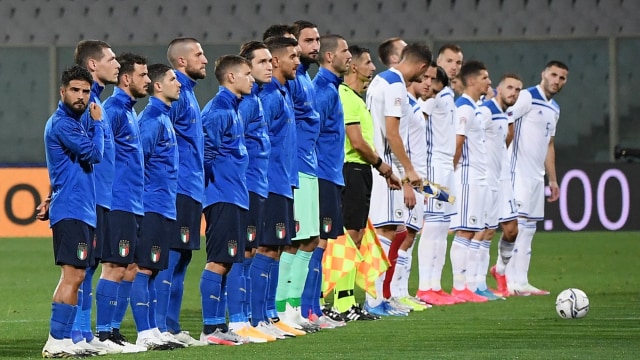 Timnas Italia melawan Bosnia pada UEFA Nations League di Stadio Artemio Franchi, Florence, Italia. Foto: Alberto Lingria/REUTERS