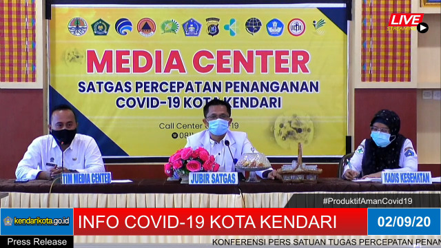 Update COVID-19 Pemkot Kendari dari media center satgas. Foto: Tangkapan layar facebook.