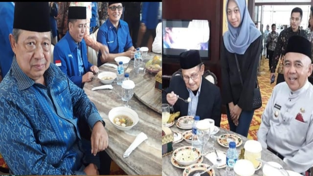 PRESIDEN Indonesia, Susilo Bambang Yudhoyono dan Alm BJ Habibie saat mencicip Sotindang (Bakso Ikan Patin Kuah Udang) karya Hanny Shanaya. 