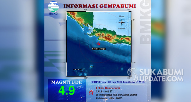 BMKG menyebutkan gempa bermagnitudo 4,9 yang menguncang Sukabumi itu terjadi pukul 09:06:13 WIB. | Sumber Foto:BMKG
