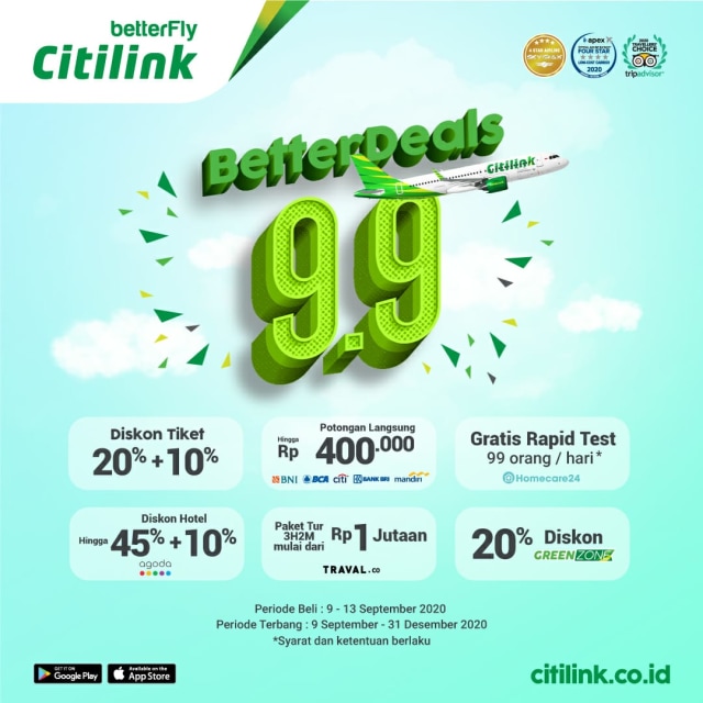 Citilink Tebar Promo, Diskon Tiket Pesawat 20 Persen Hingga Gratis Rapid Test (485269)