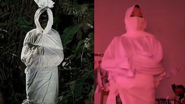 Salah ukuran baju jadi mirip pocong. (Foto: kolase pixabay dan TikTok @nunayaaak)