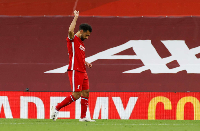 Pemain Liverpool, Mohamed Salah saat pertandingan melawan Leeds Utd. Foto: Phil Noble/Reuters