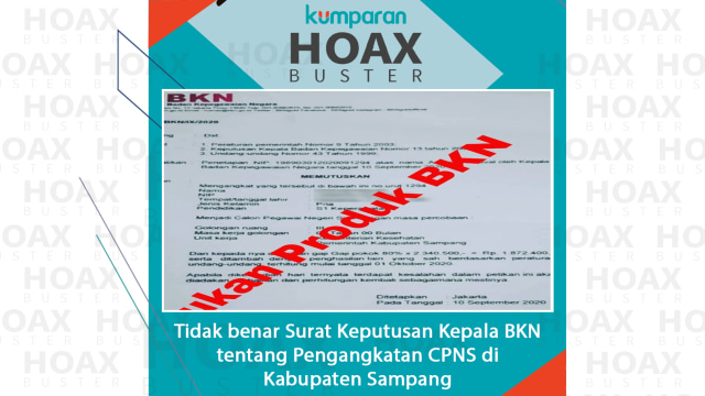 Tidak benar Surat Keputusan Kepala BKN tentang Pengangkatan CPNS di Kabupaten Sampang. Foto: BKN dan kumparan