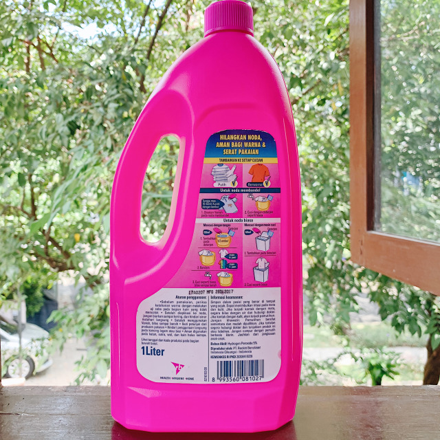 Keterangan produk Vanish Cair Pink ada di balik kemasan