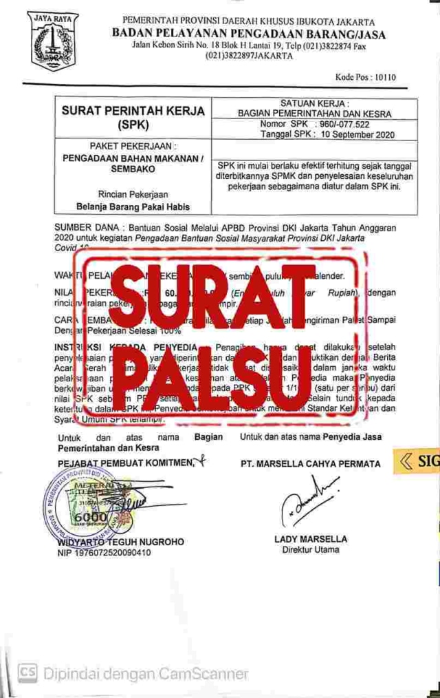 Hoaks! Soal Tender Barang dan Jasa di Pemprov DKI Jakarta Saat Pandemi Corona (10214)