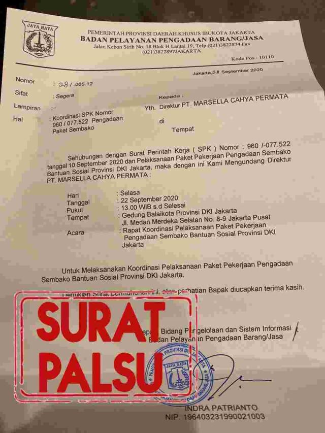 Hoaks! Soal Tender Barang dan Jasa di Pemprov DKI Jakarta Saat Pandemi Corona (10212)