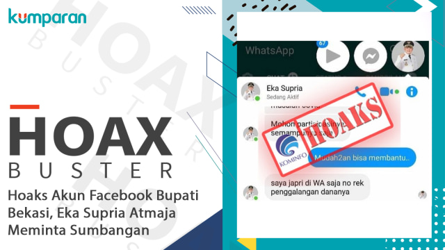 Hoaks akun Facebook Bupati Bekasi, Eka Supria Atmaja meminta sumbangan. Foto: kumparan