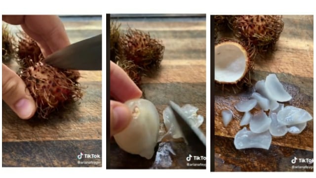 Cara aneh bule makan buah rambutan. Sumber Foto: TikTok.com/@arianafeygin