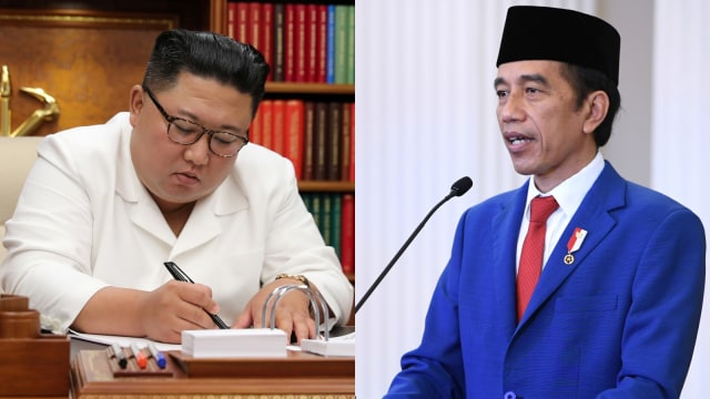 Kolase Pemimpin Korea Utara Kim Jong Un dan Presiden Republik Indonesia, Joko Widodo. Foto: KCNA via REUTERS dan ANTARA FOTO/HO/Setpres-Lukas