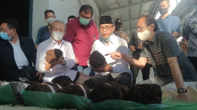 Dirjen Industri Agro, Kementerian Perindustrian RI Abdul Rochim bersama Bupati HM Al Khadziq meninjau penjualan tembakau PT Djarum di Pringsurat, Temanggung, Kamis (24/9/2020) petang. Foto: ari/Tugu Jogja