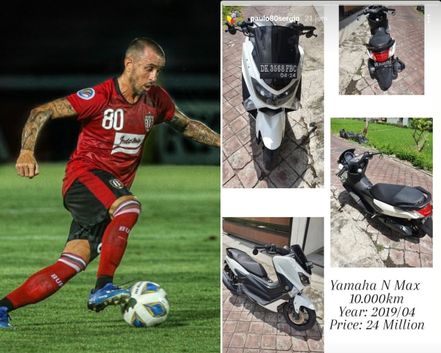 Paulo Sergio sedang bermain dengan Bali United dan Ia menjual motor miliknya Yamaha Nmax 2019. Foto: Paulo80sergio/ instagram.