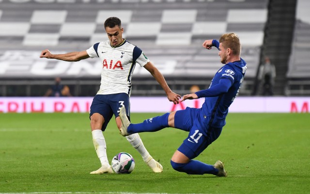 Sergio Reguilon di laga Tottenham Hotspur vs Chelsea. Foto: Getty Images