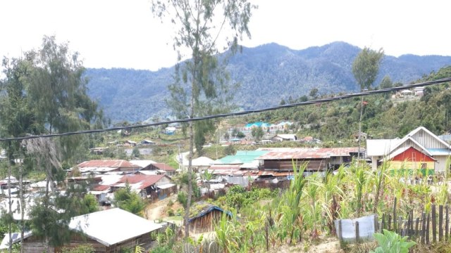Perbukitan dan rumah warga di Sugapa, Kabupaten Intan Jaya. (Dok Polda Papua)  
