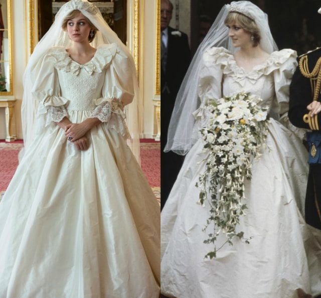 Gaya Emma Corrin Pakai Replika Gaun Pengantin Putri Diana Foto: TheCrownNetflix