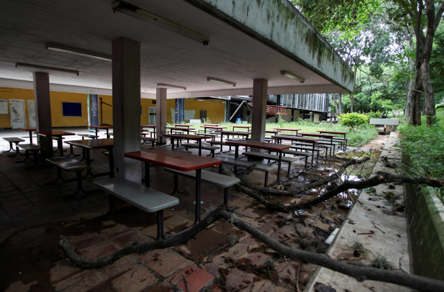 Kursi dan meja kosong terlihat di kafe School of Administration and Accounting di Central University of Venezuela (UCV), di Caracas, Venezuela. Foto: Fausto Torrealba/Reuters