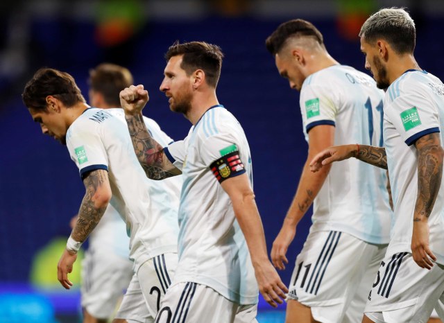 Selebrasi pemain Argentina, Lionel Messi saat melawan Ekuador di pertandingan Kualifikasi Piala Dunia 2022 Amerika Selatan. Foto: Agustin Marcarian/Reuters