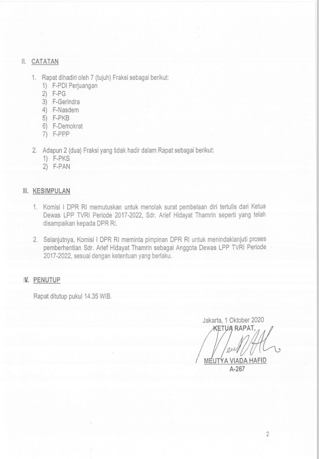 DPR Berhentikan Ketua Dewas TVRI Arief Hidayat Thamrin (8971)