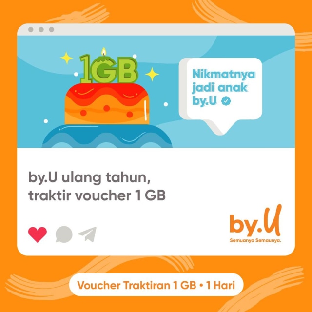 Rayakan Ulang Tahun, by.U Traktir Kuota 1 GB untuk Kamu! Mau? (56678)