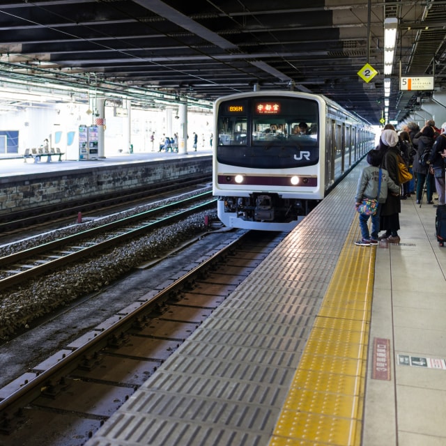 Kereta JR East yang sedang melintas di salah satu stasiun kereta Jepang Foto: Shutter Stock