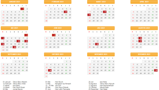 Kalender 2021. Foto: Dok. liburnasional,com