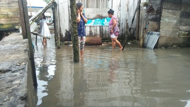 Air laut pasang masuk ke permukiman dan rumah warga. Foto: Irjan Rahaguna