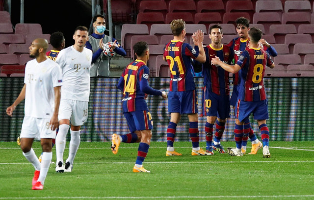 Pertandingan Liga Champions antara FC Barcelona vs Ferencvaros di Camp Nou, Barcelona, Spanyol. Foto: Albert Gea/Reuters
