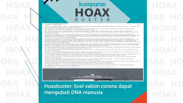 Hoaxbuster soal vaksin corona dapat mengubah DNA manusia.
 Foto: Facebook/@coconuthealth