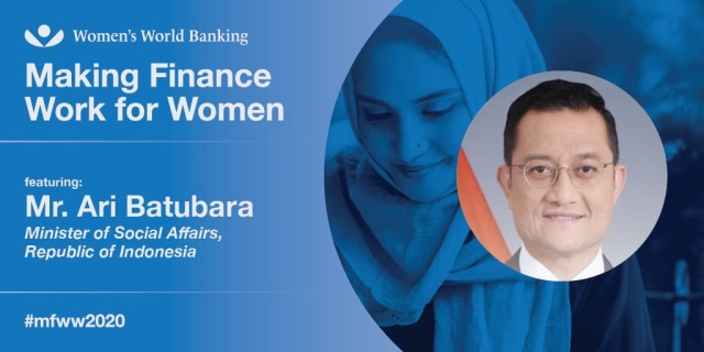 Mensos Juliari Batubara di event For Making Finance Work for Women Virtual Summit 2020, Rabu (21/10). Foto: Kemensos
