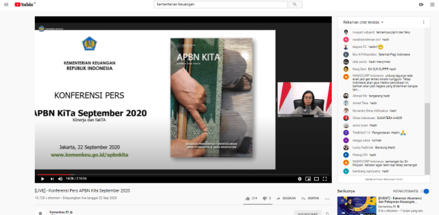 Ilustrasi: Pemanfaatan Media Sosial Youtube untuk Siaran Langsung Konferensi Pers APBN KiTa September 2020 