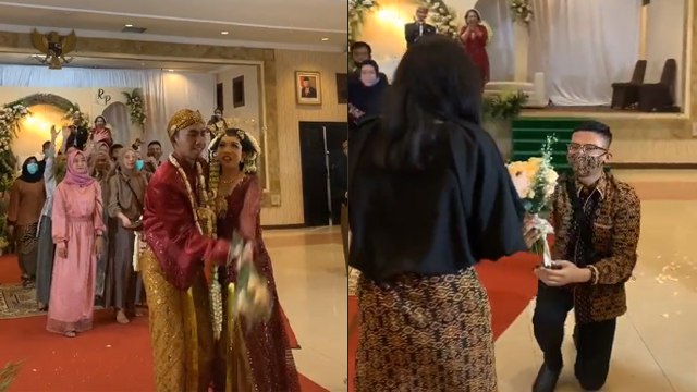 Pengantin lempar bunga. (Foto: @faysalantonio/TikTok)