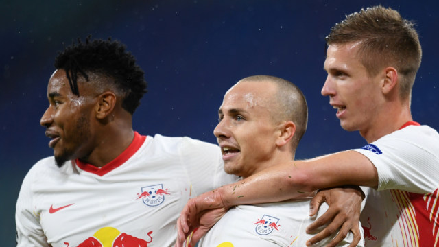 Selebrasi gol pemain RB Leipzig. Foto: Annegret Hilse/REUTERS