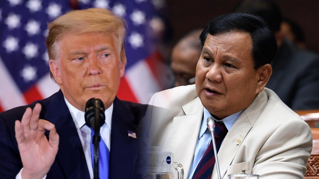 Presiden Amerika Serikat Donald Trump dan Menteri Pertahanan Prabowo Subianto.  Foto: Carlos Barria/REUTERS dan ANTARA FOTO/Puspa Perwitasari