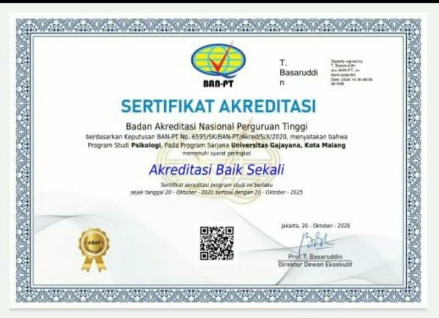 Program Studi Psikologi Universitas Gajayana Malang Raih Akreditasi Baik Sekali (556036)